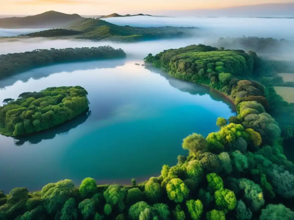 Paisaje sereno de termas uruguayas, beneficios y serenidad en la naturaleza