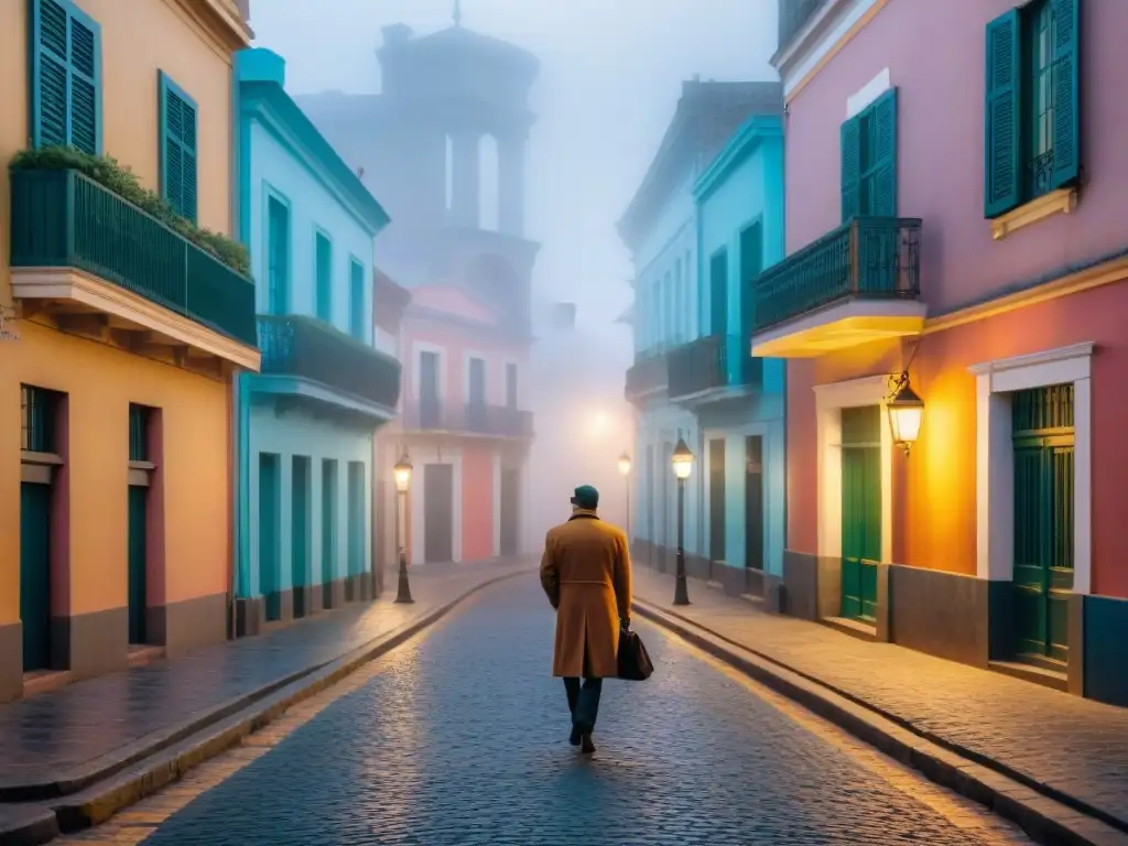 Paisaje urbano de Montevideo en invierno con neblina misteriosa y tranquila