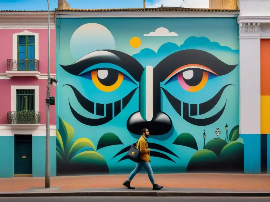 Fotografiar paisaje urbano Uruguay: un mural colorido y detallado que captura la esencia cultural de Montevideo