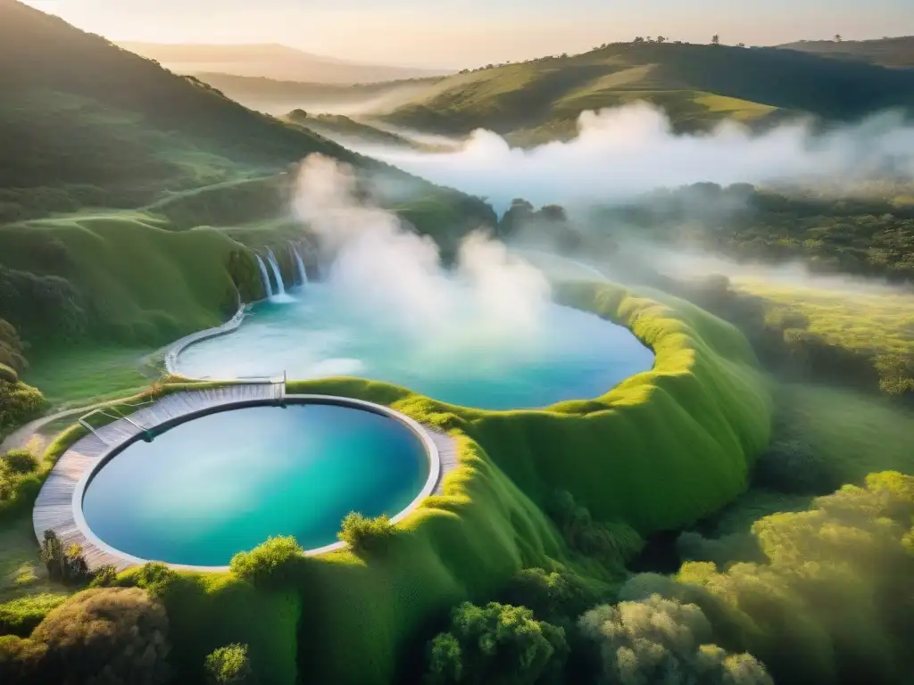 Un paisaje verde exuberante con las Termas de San Nicanor en Uruguay, aguas termales curativas entre bosques y colinas