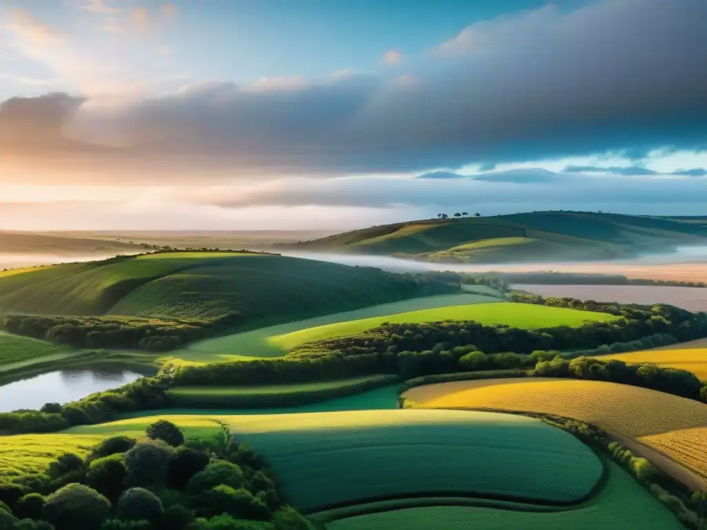 Fotografía de paisajes en Uruguay: Atardecer vibrante sobre colinas y río sereno