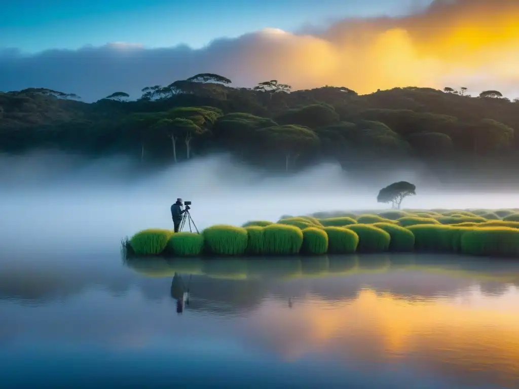 Fotografía de paisajes naturales en Uruguay: Amanecer impresionante sobre la Laguna Garzón con colores cálidos y serenidad