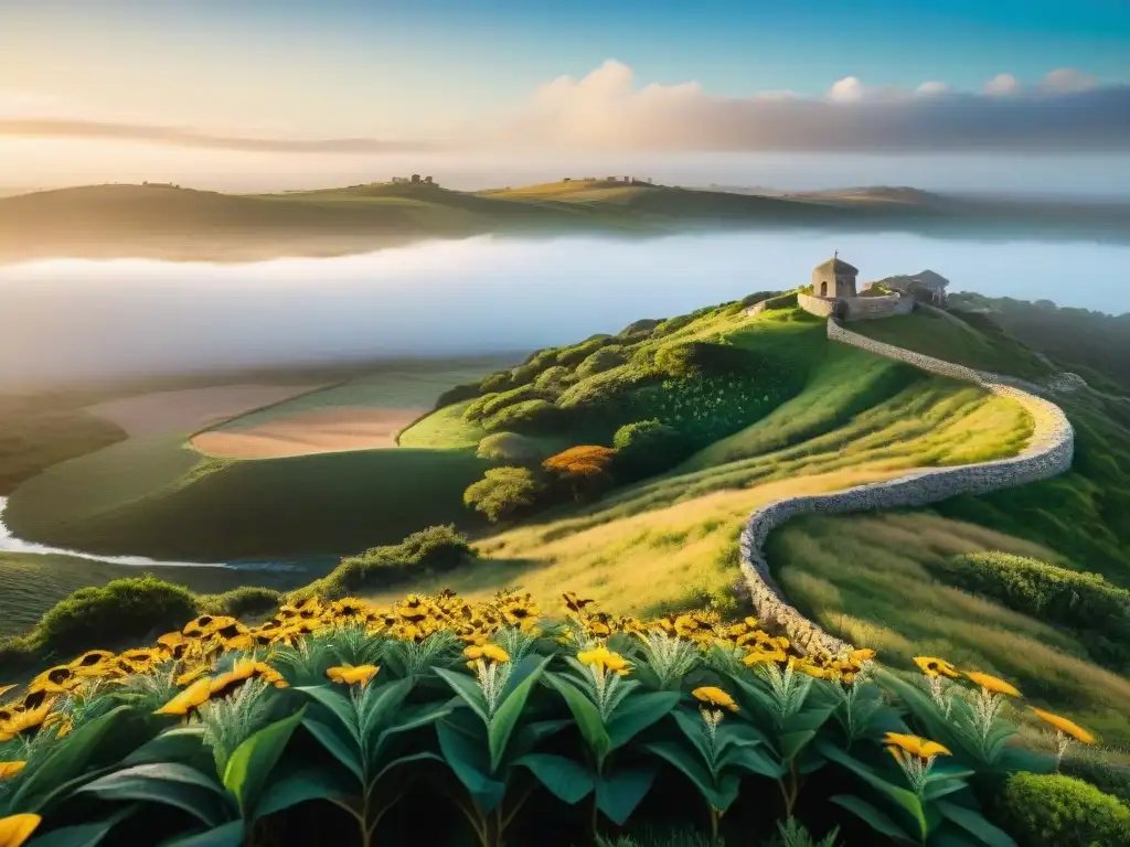 Amanecer sobre paisajes vírgenes de Uruguay, destacando su biodiversidad