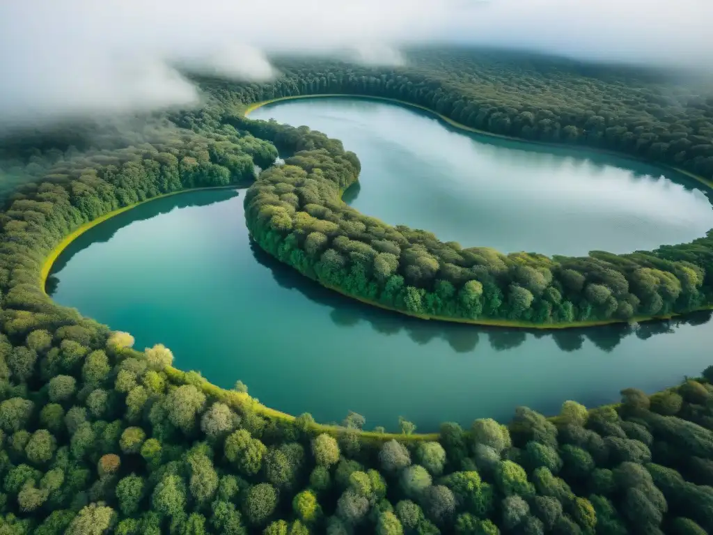 Un paraíso de ecoturismo sostenible en Uruguay: bosque verde, río cristalino, viajeros disfrutando de la naturaleza