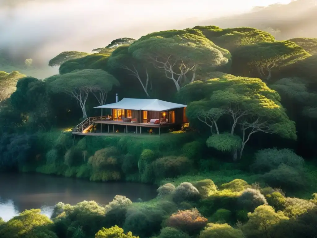 Un paraíso natural en ecolodges en Uruguay: cabañas de madera entre árboles, río sereno y aves nativas