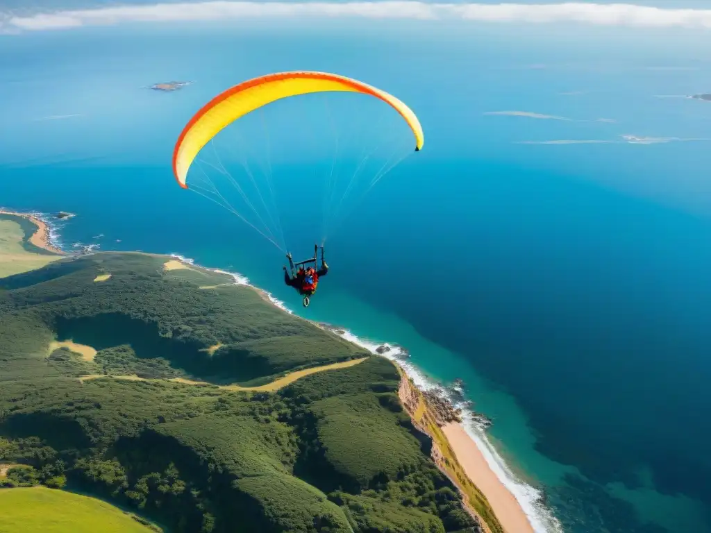 Parapente sobre acantilados de Punta Ballena, Uruguay