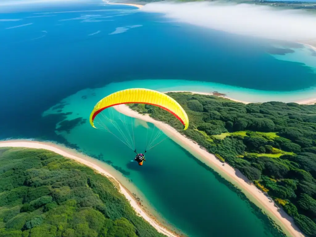 Un parapente surcando los cielos de Punta del Este, Uruguay