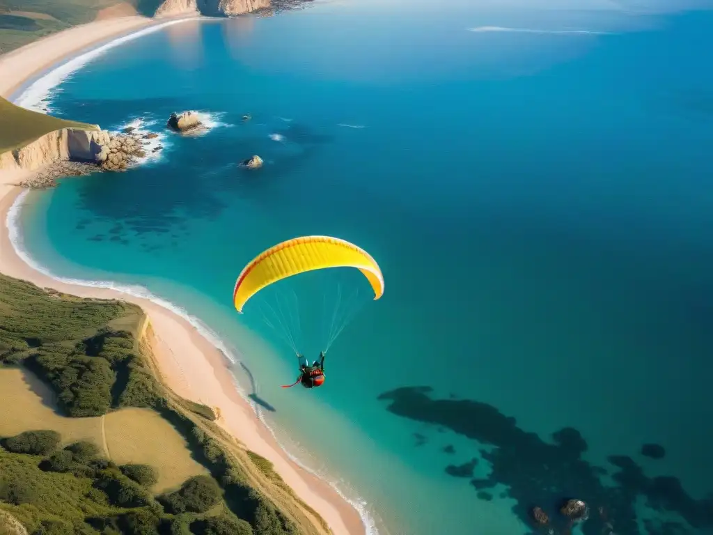 Parapente sobre la costa de Uruguay, transmitiendo libertad y emoción