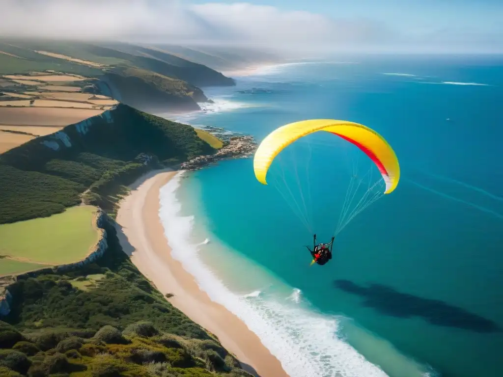 Parapente en Uruguay: experiencia auténtica de vuelo sobre la costa, con el parapente surcando el cielo y el mar infinito