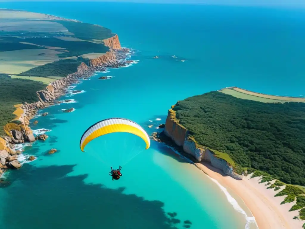 Parapentes surcando los cielos de Punta Ballena en Uruguay, uno de los mejores lugares para parapente en Uruguay