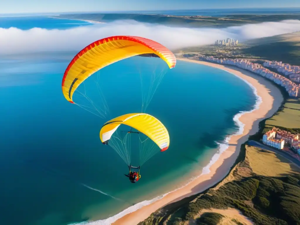 Un parapentista surca los cielos de Punta del Este, Uruguay, destacando la emoción de los deportes aéreos en la región