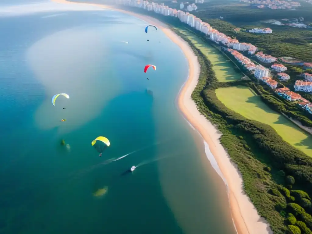 Parapentes en Punta del Este: vuelo panorámico sobre la costa Parapentistas surcando el cielo de Punta del Este, Uruguay