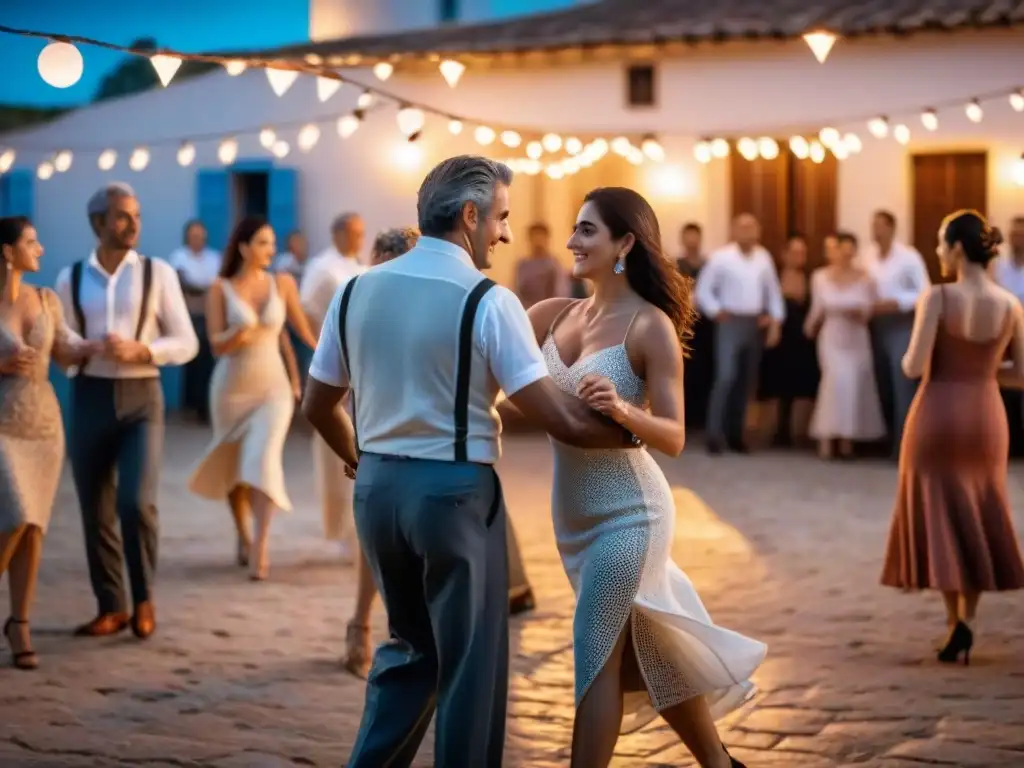 Parejas bailando milonga bajo las estrellas en Uruguay