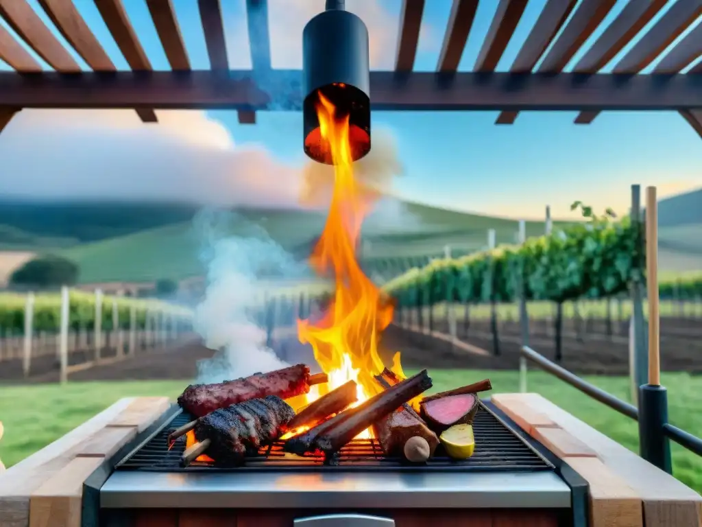 Una parrillada uruguaya en un viñedo, con amigos y familia alrededor