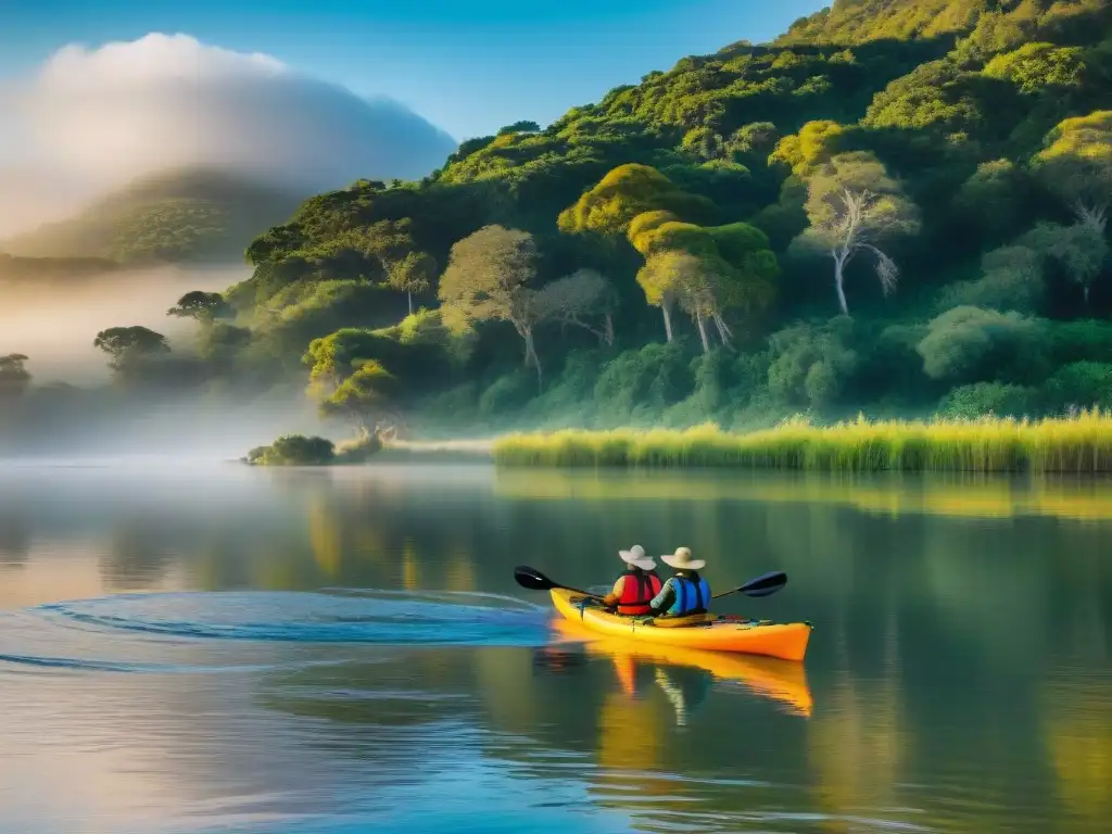 Un paseo en kayak por un río sereno en Uruguay rodeado de naturaleza exuberante y vida silvestre diversa