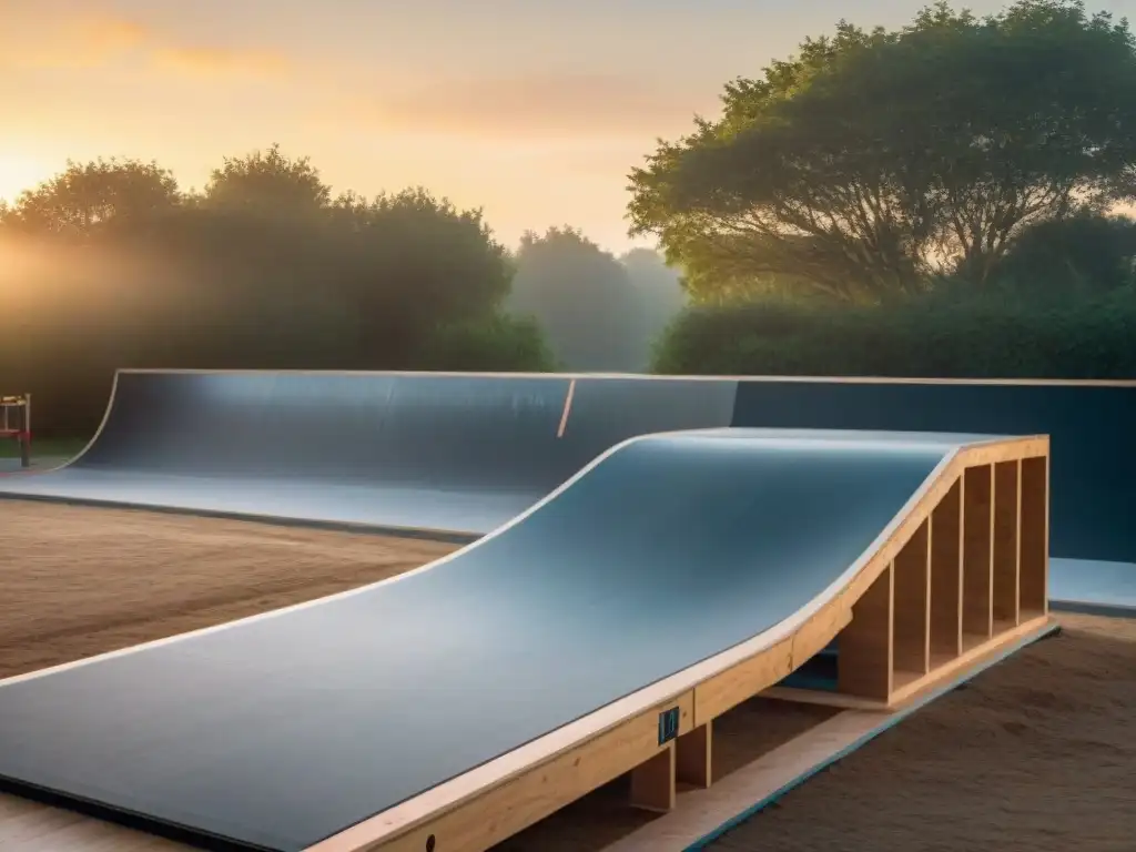 Construcción paso a paso de una rampa de skate DIY al atardecer