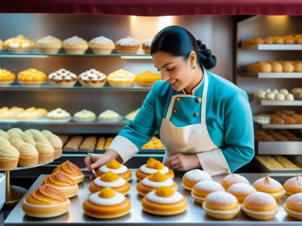 Una pastelería tradicional en Uruguay: clientes y pastelero en un ambiente acogedor