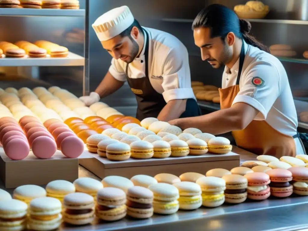 Un pastelero decora un bizcocho uruguayo con dulce de leche y fresas