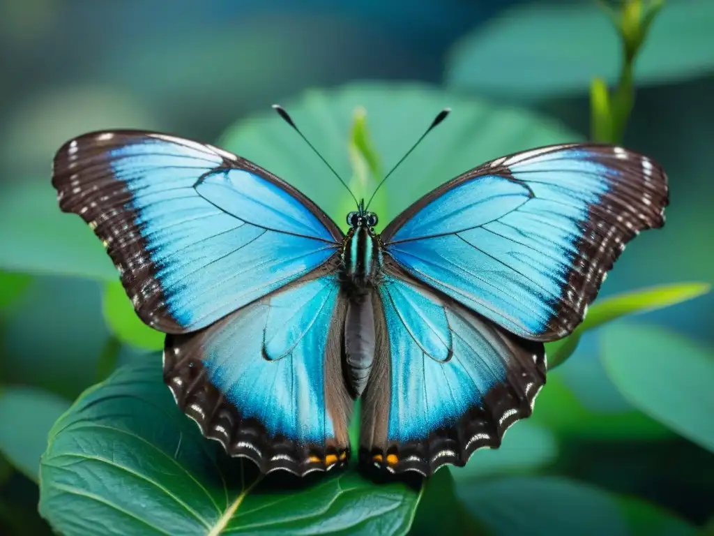 Patrones y simetría en las alas de una mariposa Morpho, reflejo de la belleza natural de Uruguay