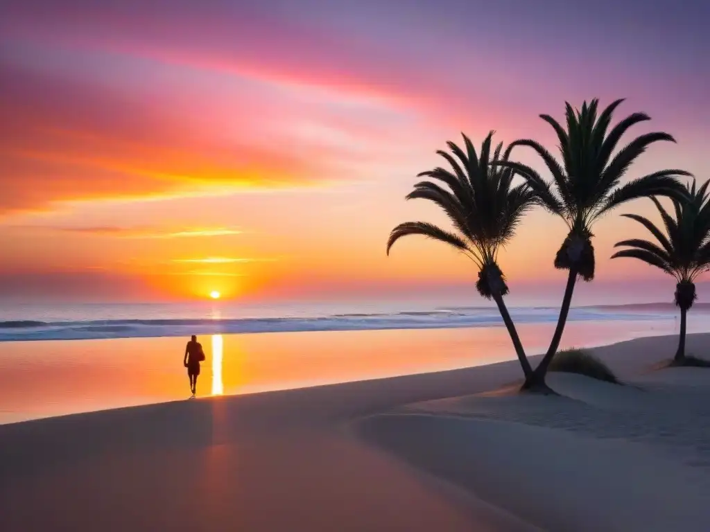 Pintoresco atardecer en la playa de Punta del Este, Uruguay, con colores cálidos y un paisaje sereno