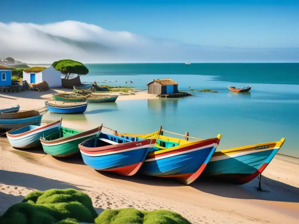 Pintoresco pueblo pesquero en Rocha, Uruguay: barcos, pescadores y palmeras bajo cielo azul