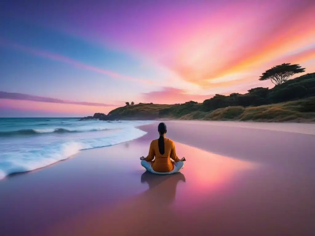 Meditación en la playa de Uruguay con atardecer único