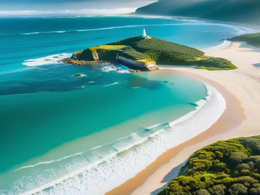 Playa secreta en Uruguay: aguas cristalinas, surfista solitario, atardecer dorado