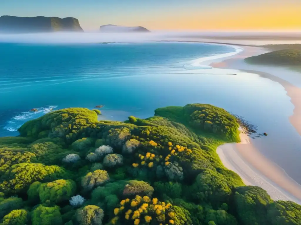 Playa serena en área protegida de Uruguay, aguas cristalinas, fauna y flora nativa