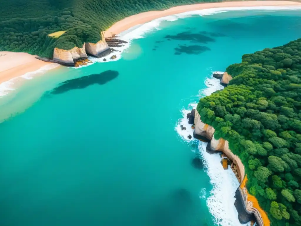 Playas escondidas perfectas para surfear en Uruguay: costa virgen con aguas turquesas, arena dorada y vegetación exuberante