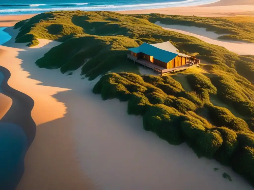 Cabo Polonio al atardecer, con cabañas rústicas, caballos salvajes y una atmósfera serena que refleja la belleza natural de Uruguay