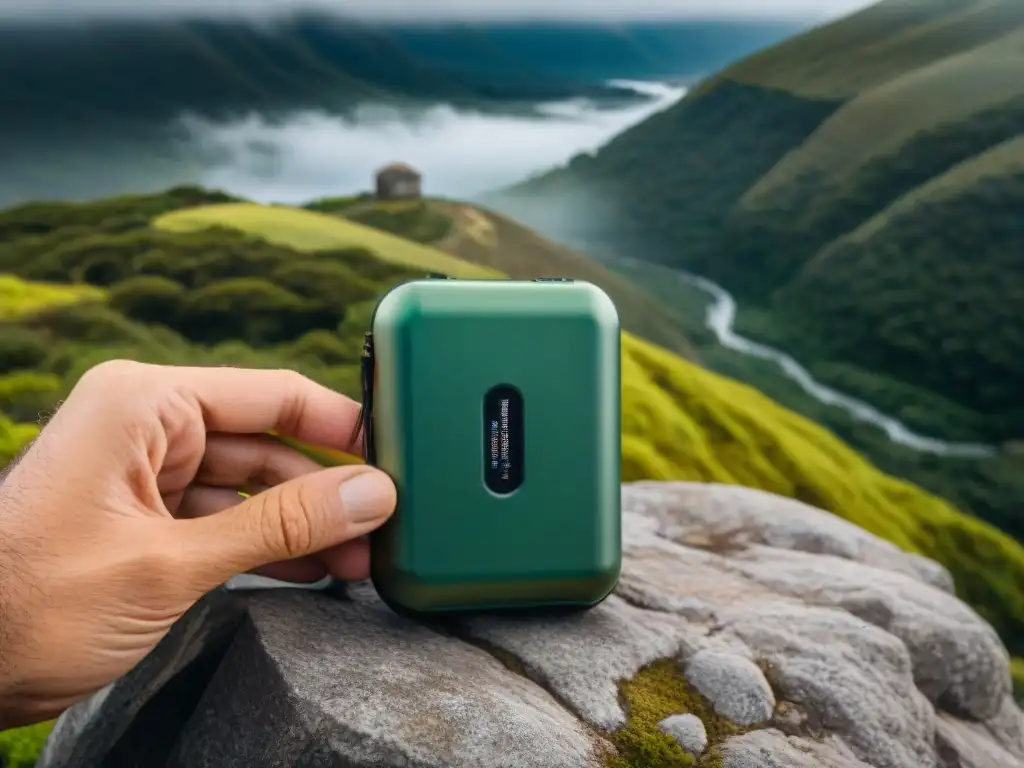 Un power bank resistente usado en aventuras al aire libre en Uruguay, conectado a dispositivos