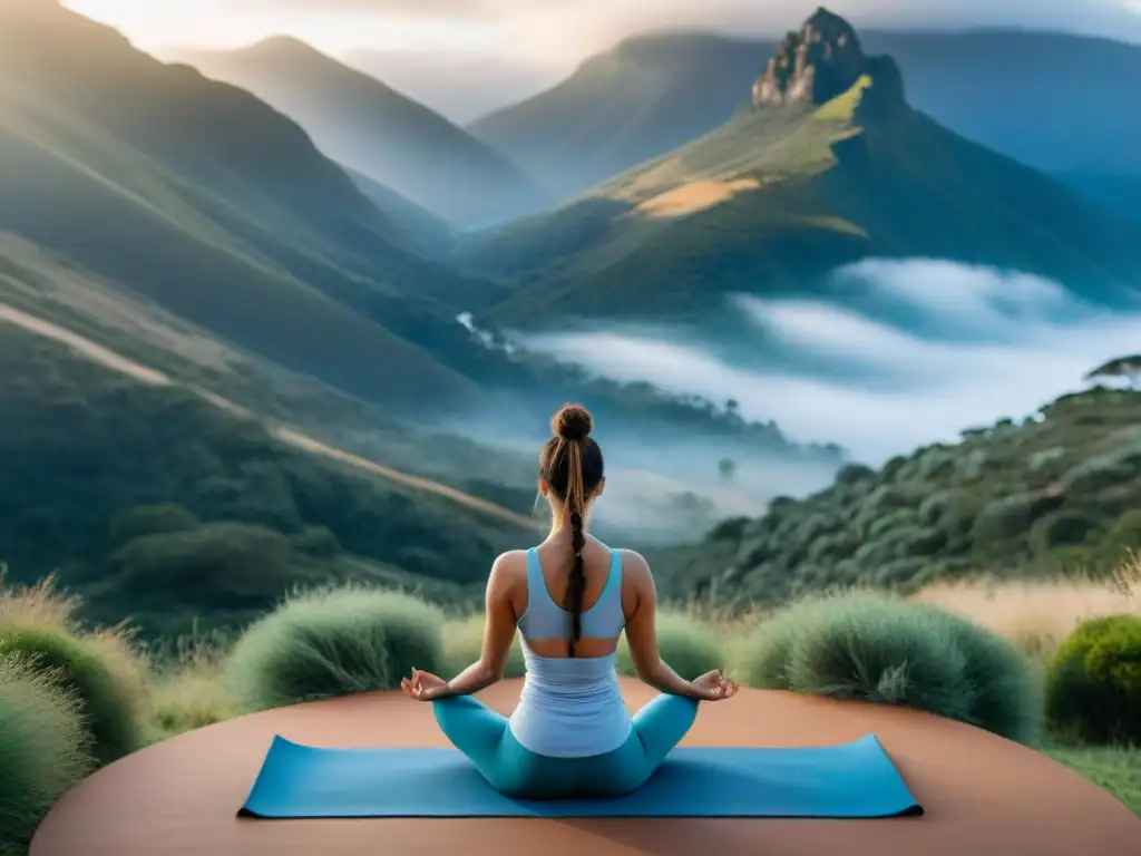 Practicantes de yoga en montañas uruguayas, en armonía con la naturaleza y la serenidad del entorno