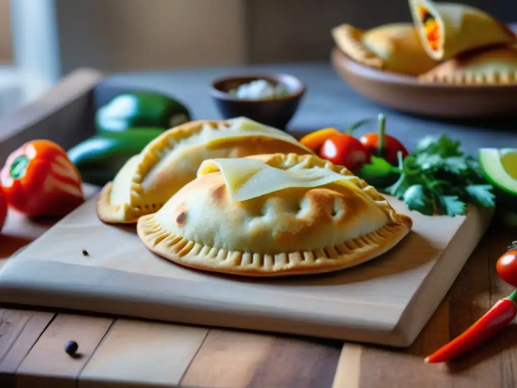 Preparación de empanada vegetariana en cocina uruguaya con ingredientes típicos