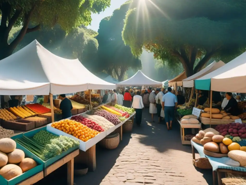 Productos sostenibles y coloridos en un bullicioso mercado local en Uruguay