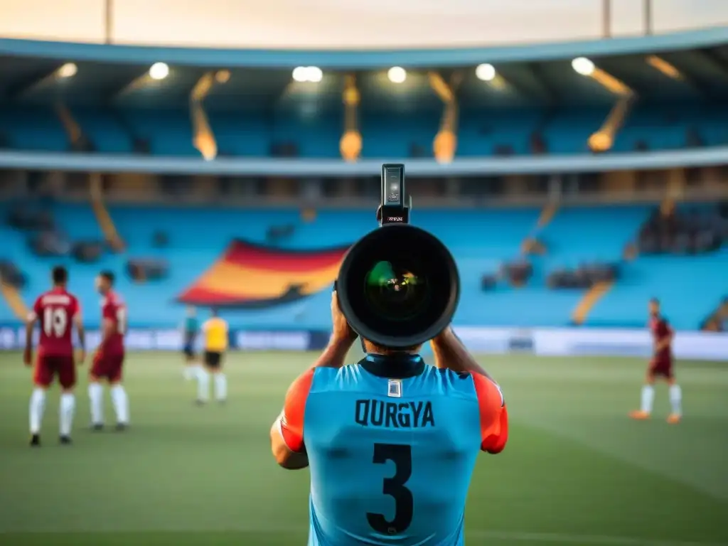 Fotografía de fútbol en Uruguay con cámara profesional capturando un emocionante partido