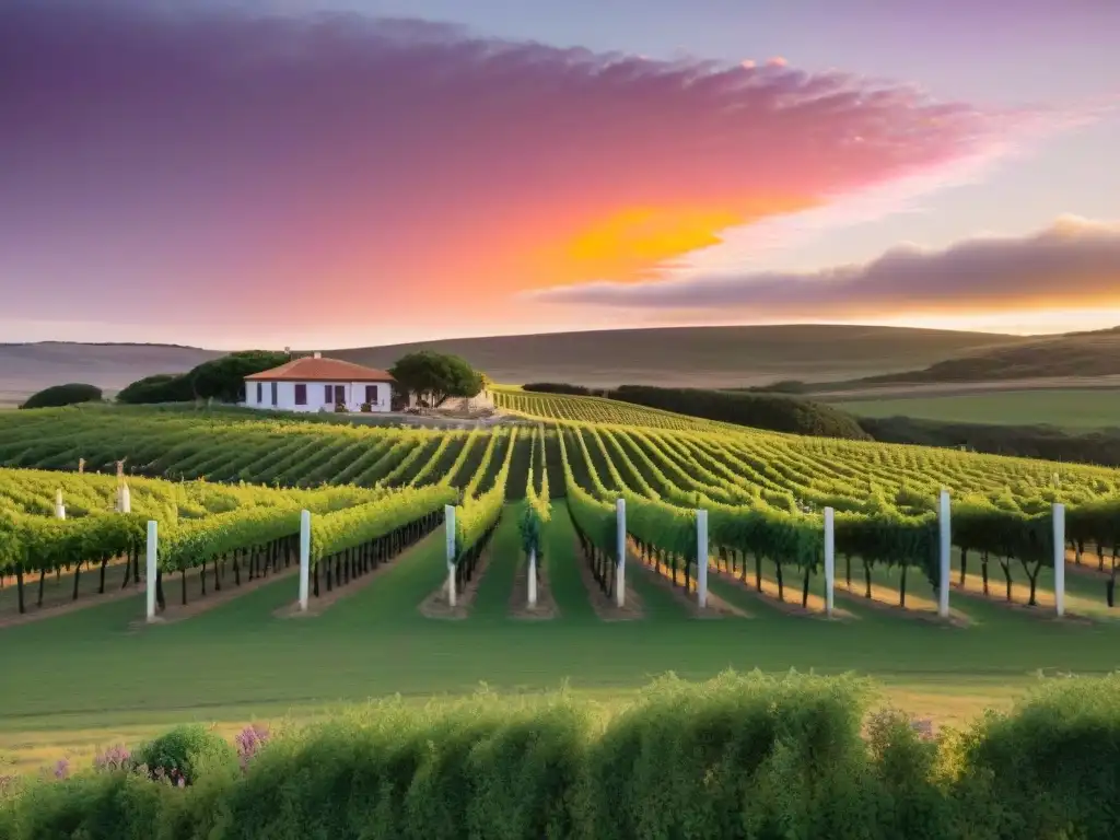 Puesta de sol sobre viñedos en Estancia Vik José Ignacio, uno de los mejores hoteles boutique cerca de bodegas