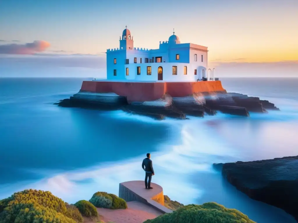 Fotografía HDR en Uruguay: Casapueblo en Punta Ballena al atardecer, reflejando tonos vibrantes en el mar