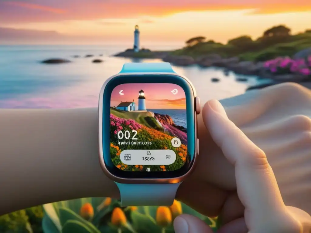 Explorando Punta del Este con un smartwatch, guiado por la belleza de Uruguay al atardecer