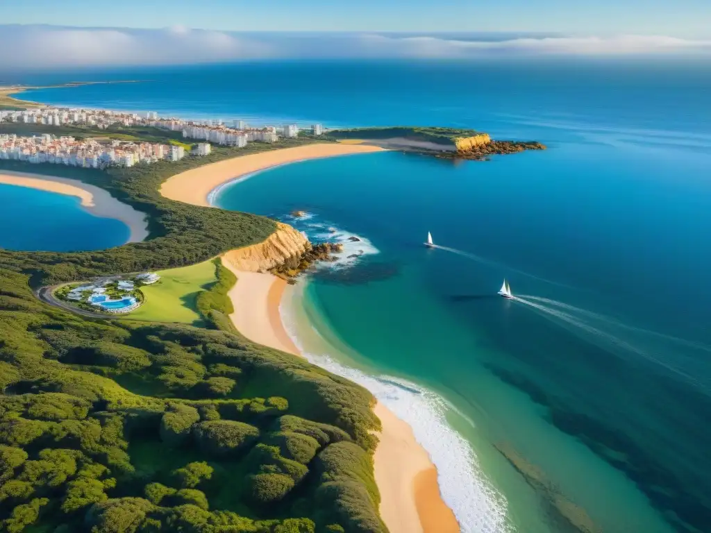 Explora Punta del Este Virtual: Costas icónicas de Playa Brava y Playa Mansa, yates lujosos, La Mano y paisaje vibrante en cielo azul