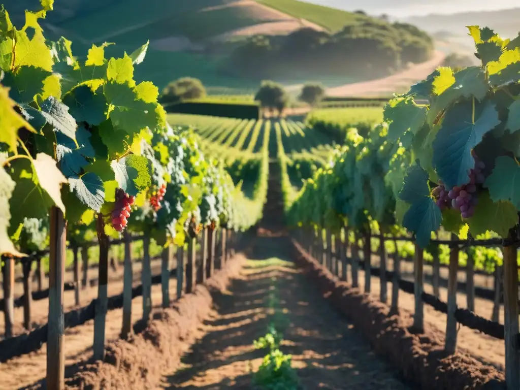 Rayos dorados entre viñedos en Uruguay, Rutas del vino aventura y tranquilidad