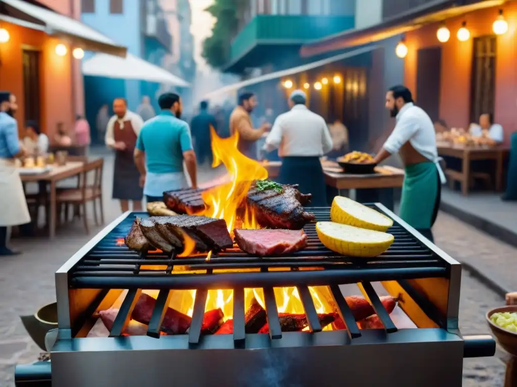 Recorrido Montevideo barrios historia: Parrillada tradicional en barrio histórico de Montevideo, gaucho y comunidad alrededor de la parrilla