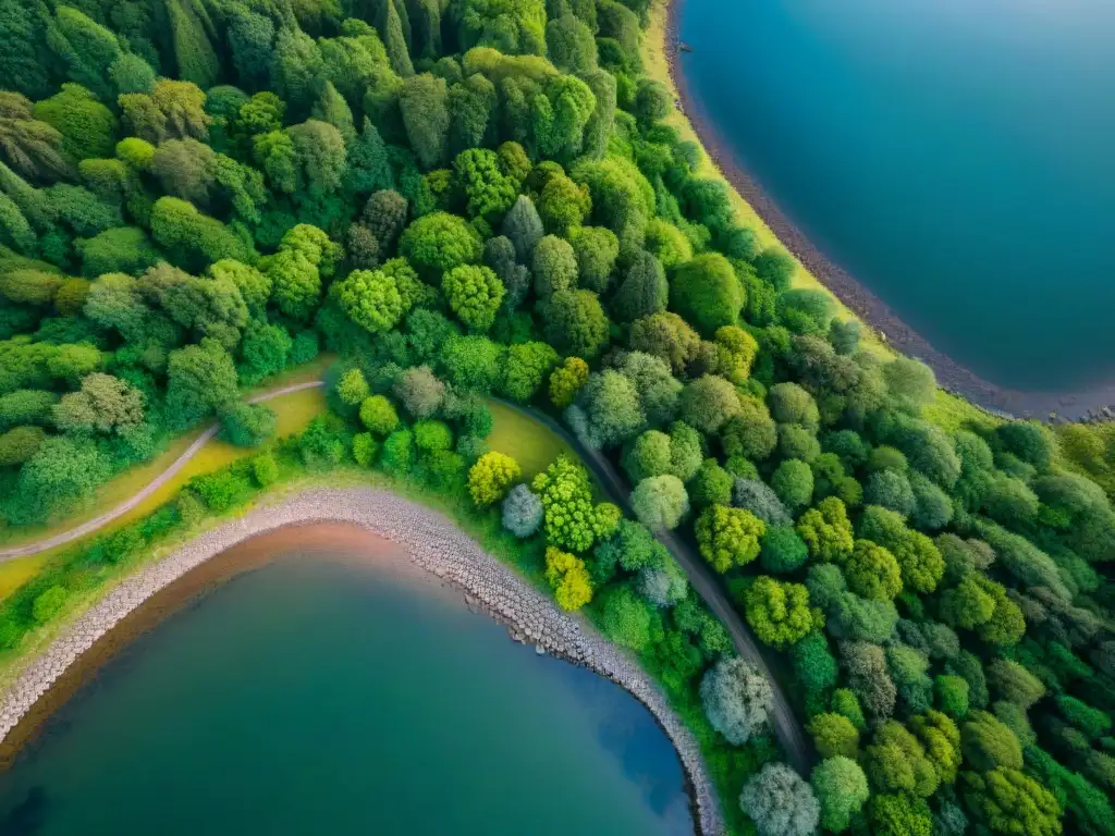 Red de agua en Uruguay: río serpenteando entre bosques verdes, flora y fauna nativa