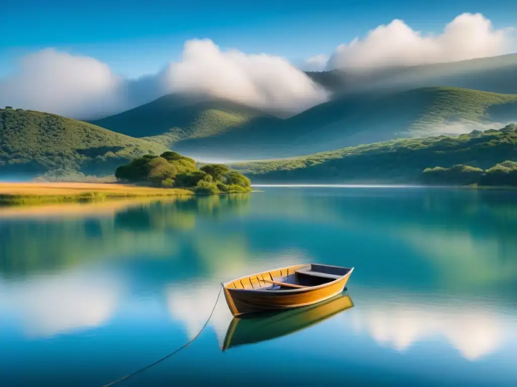 Un reflejo sereno en Laguna del Sauce, capturando la tranquilidad de las aguas y la naturaleza exuberante de Uruguay