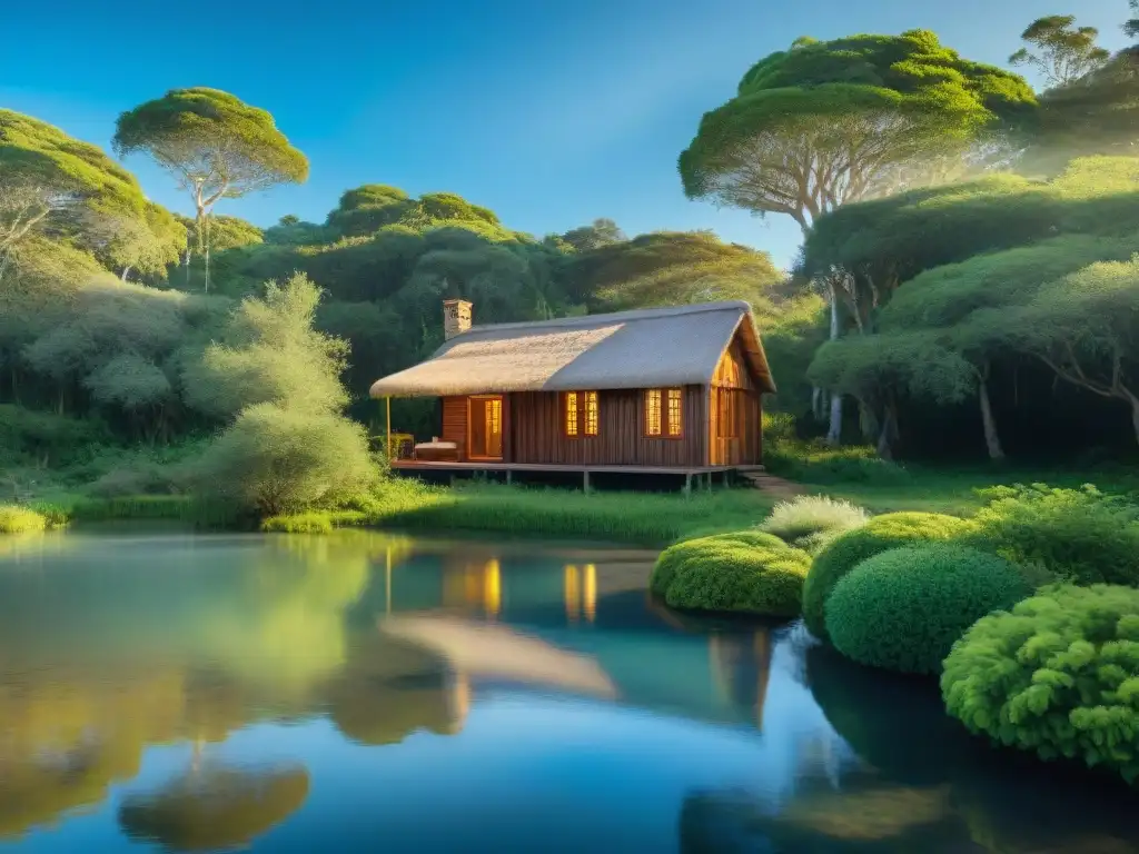 Refugio de paz: cabaña de madera escondida entre árboles verdes en Uruguay