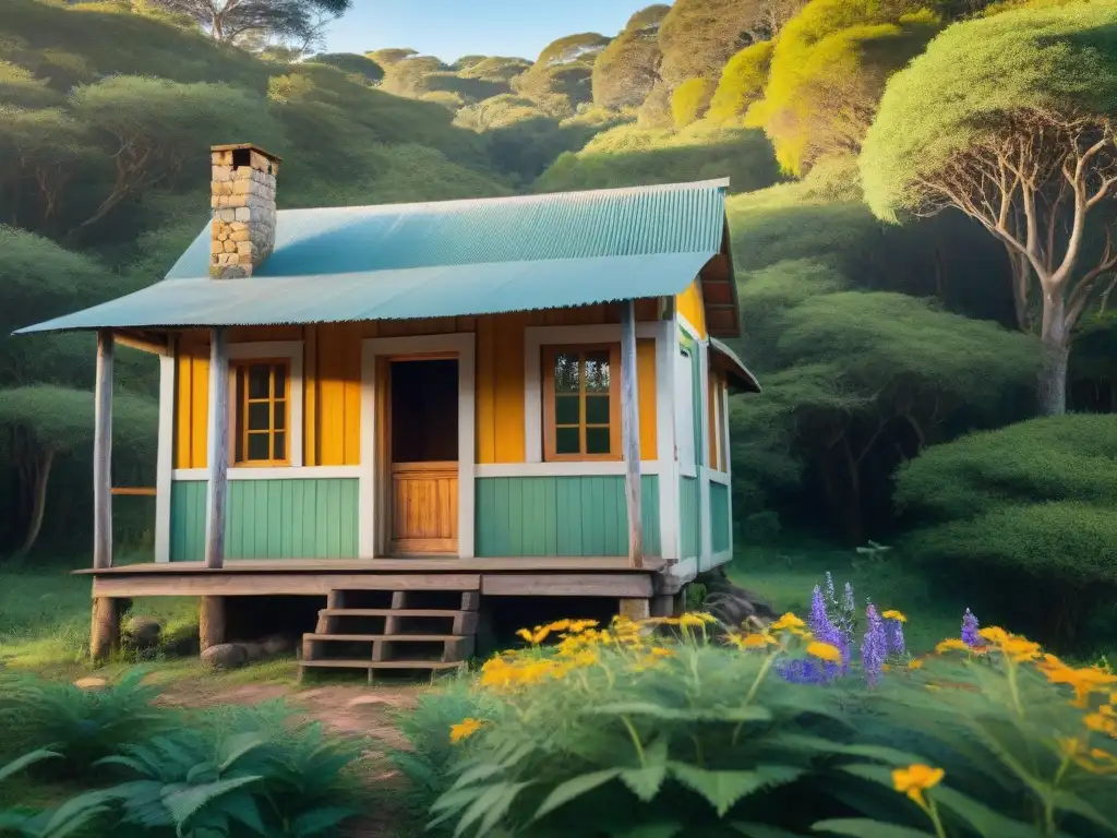 Refugio rústico en bosque denso de Uruguay, ideal para consejos estancia cabañas rústicas Uruguay