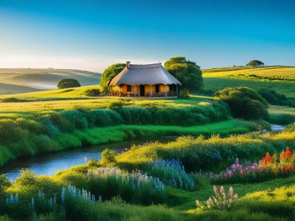 Un refugio sereno en el turismo rural de Uruguay, entre colinas verdes y un arroyo tranquilo