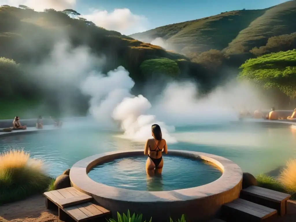 Un remanso de tranquilidad en las termas de Uruguay, entre la naturaleza exuberante y bañistas disfrutando de las aguas terapéuticas