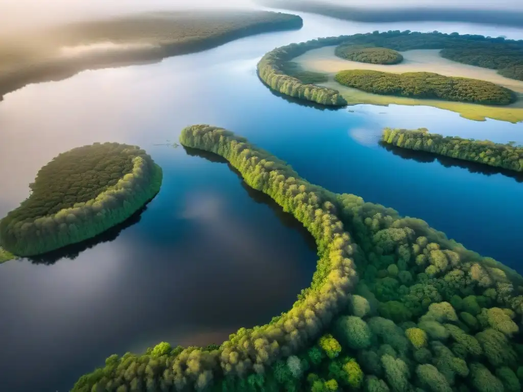 Reserva natural biodiversidad en Uruguay: vista aérea de los Esteros de Farrapos con su exuberante paisaje y vida silvestre