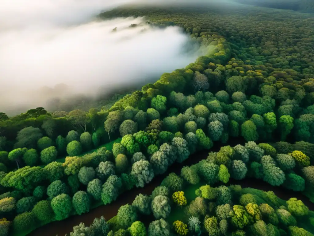 Reservas de fauna autóctona en Uruguay: Un bosque exuberante con diversidad de especies nativas y un arroyo cristalino