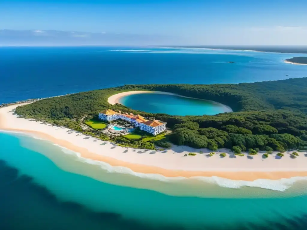 Restaurantes de lujo en Punta del Este: Exquisita vista aérea de la costa, playas blancas y aguas turquesas cristalinas